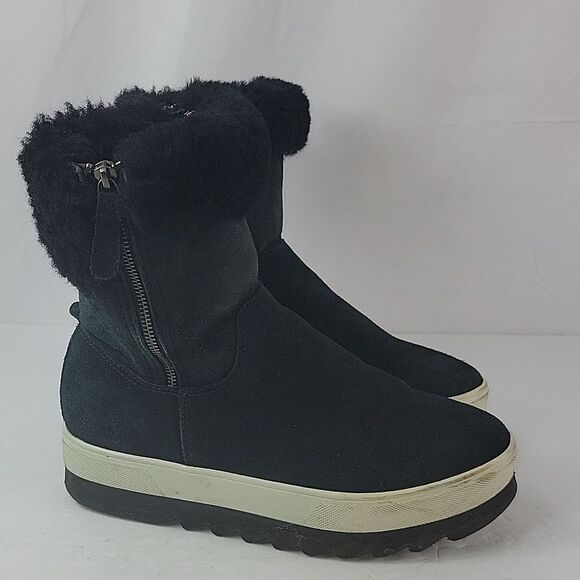 Cougar Shearling Vera Waterproof Platform Chelsea Black Suede Women's Boots - Picture 1 of 15